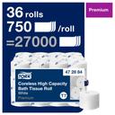 Tork T7 White 2 Ply Coreless High-Capacity Toilet Paper Roll, 3.66 inch x 250 Feet -- 36 per case