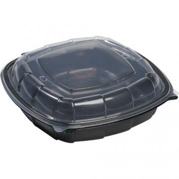 Sabert Deluxe PP Square Black Base with Clear High Dome Hinged Container, 50.77 Ounce Capacity -- 112 per case.
