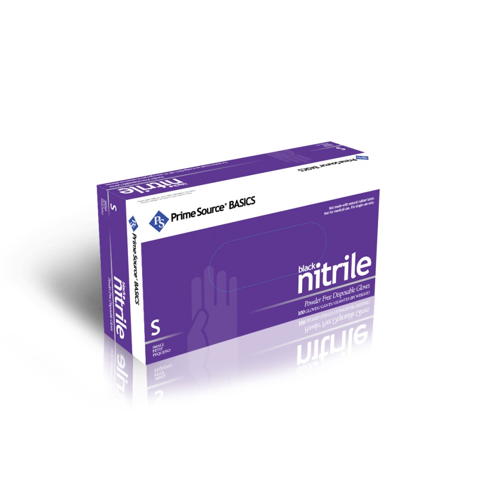 Prime Source Basics Black Small Powder Free Nitrile Disposable Gloves -- 1000 per case