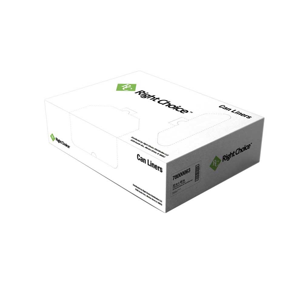 Right Choice Natural 14 Mic HDPE 33 Gallon Can Liner, 33 x 40 inch -- 250 per case