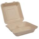 Premier Essential Bagasse Kraft Molded Fiber 3 Compartment Clamshell Hoagie Container, 9 x 9 x 3 inch -- 200 per case.