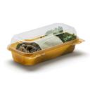 The BottleBox PET Tangerine and Clear One Piece Hinged Container, 8.75 x 4.70 x 2.85 inch -- 250 per case.