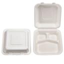 Teh Tung Morex Bamboo Mix Bagasse Molded Fiber Large 3 Compartment Clamshell Hinged Food Container, 9 x 9 x 3 inch -- 200 per case.