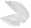 Eco-Systems Clear Polypropylene Microwave Extra Large 3 Compartment Hinged Container, 9.2 x 9.2 x 3 inch -- 150 per case