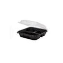 EcoSystems Black Base Polypropylene 3-Compartment Hinged Container with Clear Lid, 8 x 8 x 3 inch -- 150 per case.