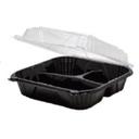 EcoSystems Black Base Polypropylene 3-Compartment Hinged Container with Clear Lid , 9.25 x 9 x 3 inch -- 150 per case.