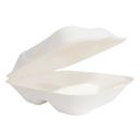 EcoSystems White 3 Compartment Formulated Molded Fiber Clamshell Container, 8 inch -- 200 per case