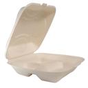 EcoSystems Kraft 3 Compartment Formulated Molded Fiber Hinged Clamshell Container, 9 inch -- 200 per case.