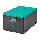 Cambro Cam GoBox Black Insulated Top Loading Food Pan Carrier with Green Lid, 23.6 x 15.7 x 12.4 inch