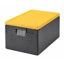 Cambro Cam GoBox Black Insulated Top Loading Food Pan Carrier with Yellow Lid, 23.6 x 15.7 x 12.4 inch