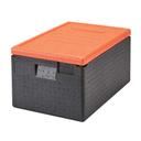 Cambro Cam GoBox Black Insulated Top Loading Food Pan Carrier with Orange Lid, 23.6 x 15.7 x 12.4 inch