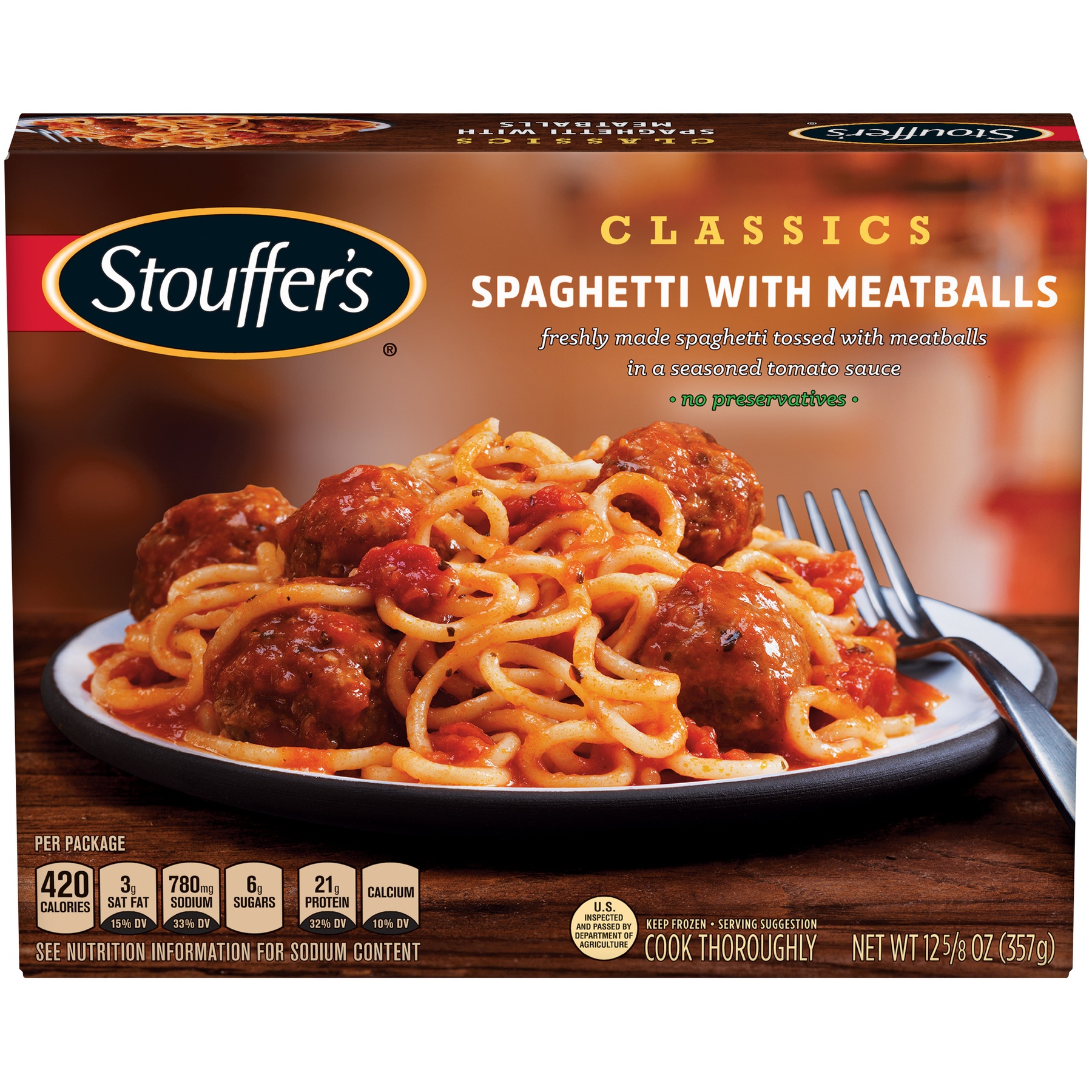 Nestle Stouffers Entree Spaghetti with Meatballs, 12.63 Ounce -- 12 per case.