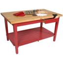 John Boos Cream Finish Natural Base Maple Classic Country Work Table with Two Drawers and Two Shelves, 60 x 24 x 1.75 inch.
