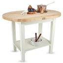 John Boos Basil Green Base Cream Finish Maple C Eliptical Table with One Shelf, 48 x 30 x 1.75 inch.