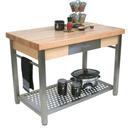 John Boos Cucina Grande Maple Edge Grain Top Table without Drop Leaf and with 5 inch Locking Casters 48 inch Pot Rack, 48 x 28 x 2 1/4 inch.