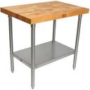 John Boos Oil Finish Maple Top Work Table with Stainless Steel Base and Shelf, 72 x 36 x 1 3/4 inch.