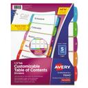 Avery Ready Index 5 Tab Binder Dividers with Customizable Table of Contents and Contemporary Multicolor Tabs, 8-1/2 inch x 11 inch -- 1 set