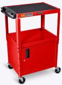 Luxor Red Adjustable Height Steel AV Cart with Cabinet, 24 x 18 x 24 to 42 inch Height