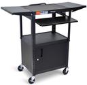 Luxor Black Adjustable Height Steel AV Cart with Pullout Keyboard Tray and Drop Leaf Shelves, 24 x 18 x 24 to 42 inch in 2 inch increments