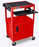Luxor Red Adjustable Height Steel AV Cart with Pullout Keyboard Tray and Cabinet, 24 x 18 x 24 to 42 inch Height