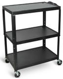 Luxor Black Electric Extra Large Adjustable Height Steel AV Cart with Three Shelves, 32 x 20 x 24 to 42 inch