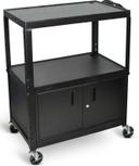 Luxor Black Extra Large Adjustable Height Steel Electric AV Cart with Three Shelves, 32 x 20 x 24  to 42 inch