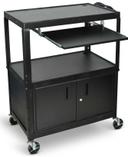 Luxor Black Extra Large Adjustable Height Steel Cabinet Cart with Pullout keyboard Tray, 32 x 20 x 24 to 42 inch