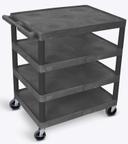 Luxor Black Four Flat Shelf Structural Foam Plastic Cart, 32 x 24 x 37.75 inch Height