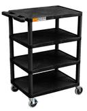 Luxor Black Four Flat Shelf Structural Foam Plastic Cart, 24 x 18 x 39 inch Height
