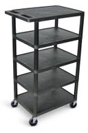 Luxor Black Five Flat Shelf Structural Foam Plastic Cart, 24 x 18 x 46 inch Height
