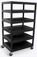 Luxor Black Six Flat Shelf Structural Foam Plastic Cart, 32 x 24 x 58.25 inch Height