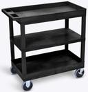 Luxor Black Heavy Duty 32 x 18 inch Shelves Cart with Two Tub/One Flat Shelves