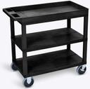 Luxor Black Heavy Duty 32 x 18 inch Shelves Cart with Two Flat/One Tub Shelves