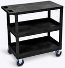 Luxor Heavy Duty Black 32 x 18 inch Shelves Cart with Two Tub/One Flat Shelves