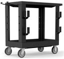 Luxor Black Heavy-Duty 32 x 18 inch One Flat Shelf One Tub Shelf Industrial Cart with Ladder Holder Storage Hooks and Spool Holder