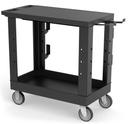 Luxor Black Heavy-Duty 32 x 18 inch One Flat Shelf One Tub Shelf Industrial Cart with Ladder Holder Storage Hooks and Spool Holder