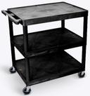 Luxor Black Three Shelves Structural Foam Plastic Utility Cart, 35.25 x 24 x 33.5 inch Height