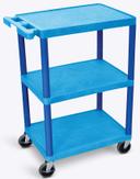 Luxor Blue Three Shelves Structural Foam Plastic Utility Cart, 24 x 18 x 34 inch Height