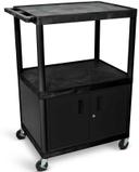 Luxor Black Cabinet AV Cart with Three Shelves, 32 x 24 x 48.25 inch