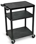 Luxor Black AV Cart with Three Shelves, 24 x 18 x 34 inch