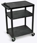 Luxor Black Three Shelves Electric AV Cart, 24 x 18 x 34 inch Height