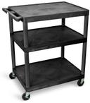 Luxor Black AV Cart with Three Large Shelves, 32 x 24 x 40.25 inch