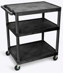 Luxor Black Three Large Shelves Electric AV Cart, 32 x 24 x 40.25 inch Height