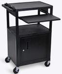 Luxor Black 3 Shelves Cabinet AV Cart with Front Pullout Shelf, 24 x 18 x 42 inch Height