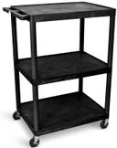 Luxor Black AV Cart with Three Shelves, 32 x 24 x 48.25 inch