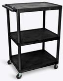 Luxor Black Three Shelves Electric AV Cart, 32 x 24 x 48.25 inch Height