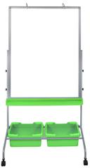 Luxor White Classroom Chart Stand with Storage Bins, 31 x 25 x 61 to 72 inch Height
