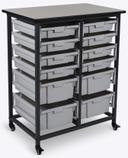 Luxor Gray Double Row Mobile Bin Storage Unit with Large and Small Gray Bins, 30.75 x 20 x 37.5 inch Height