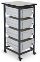 Luxor Gray Single Row Mobile Bin Storage Unit with Large Gray Bins, 17.125 x 20 x 37.5 inch Height