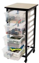 Luxor Gray Single Row Mobile Bin Storage Unit with Large Clear Bins, 17.125 x 20 x 37.5 inch Height